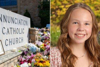 sophia forchas split image next to annunciation catholic church sign
