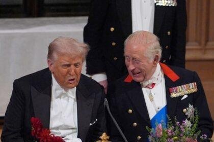 US President Donald Trump (L) with Britain's King Charles and Kate at the banquet dinner hosted by the UK. (AP)