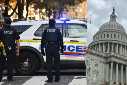 US Capitol police investigate a crime scene, and the Capitol