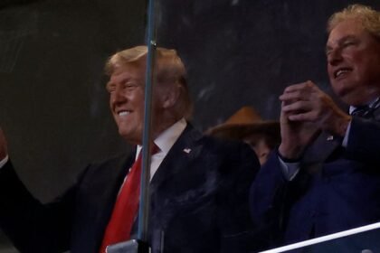 President Donald Trump at a New York Yankees baseball game on Thursday. Pic: AP