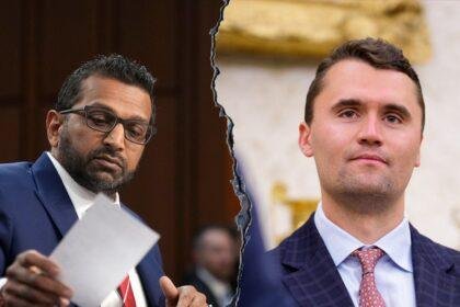 Split image of kash patel and charlie kirk