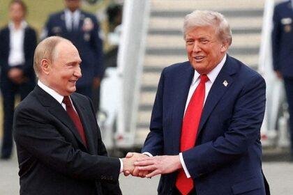 Donald Trump and Vladimir Putin in Alaska last month. Pic: Reuters