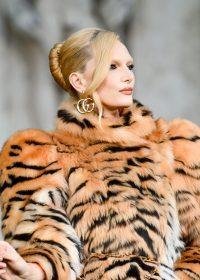 Alex Consani at the Gucci fashion show as part of Spring/Summer 2026 Milan Fashion Week held at Palazzo Mezzanotte on September 23, 2025 in Milan, Italy.
