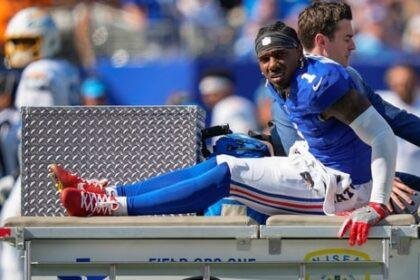 New York Giants wide receiver, Malik Nabers, got hurt in the second quarter against the Chargers at MetLife Stadium(AP)