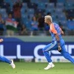 Hardik Pandya (C) celebrates with Shubman Gill (L) after taking the wicket of Saim Ayub during the Asia Cup 2025 match between India and Pakistan(AFP)