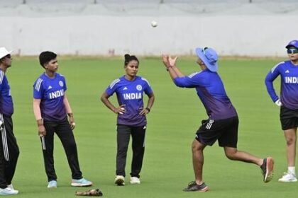 Indian cricket team players during their practice session in Mohali on Saturday. (Ravi Kumar/Hindustan Times)