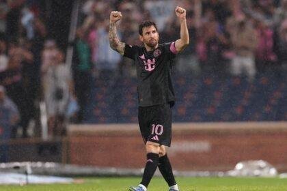 Lionel Messi #10 of Inter Miami CF celebrates after scoring the team's second goal during the MLS match between New York City FC and Inter Miami CF(Getty Images via AFP)