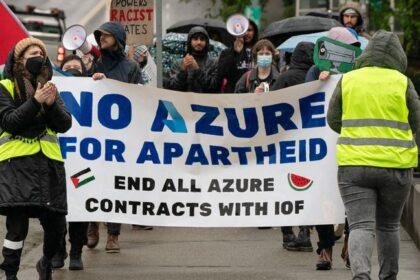 Protesters marched near the Microsoft Build conference in Seattle, Washington, last year. File pic: Reuters
