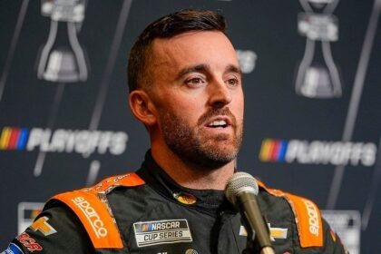 Austin Dillon talks to reporters