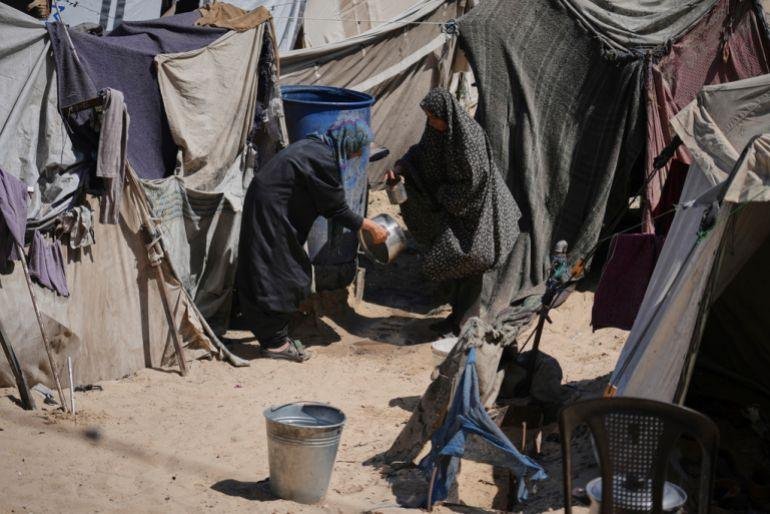 Palestinians in tents in Gaza
