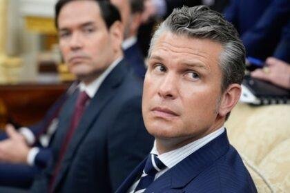 Pete Hegseth, US secretary of defense, during a meeting with Donald Trump and Recep Tayyip Erdogan(Bloomberg)