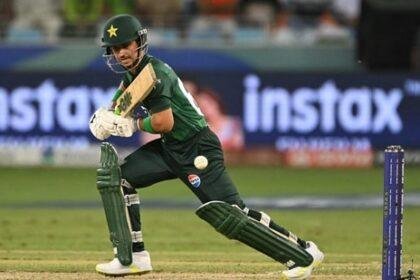 Pakistan's Saim Ayub watches the ball after playing a shot during the Asia Cup 2025 Super Four Twenty20 international cricket match(AFP)
