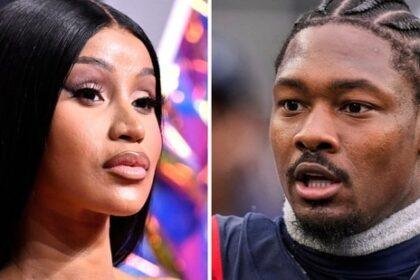 Cardi B appears at the MTV Video Music Awards in Newark, N.J. on Sept. 12, 2023,, left, and New England Patriots wide receiver Stefon Diggs appears at an NFL football game in Foxborough, Mass., on ept. 7, 2025. (AP Photo)(AP)