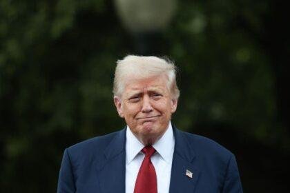 Trump smiles on the White House lawn