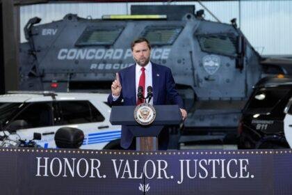 Vice President JD Vance speaking at ConcordPadgett Regional Airport in Concord, N.C. on Sept. 24, 2025.