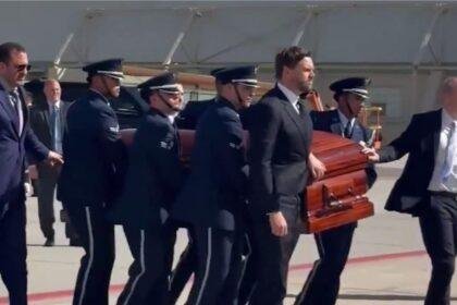 Vice President JD Vance escorts casket of Charlie Kirk in Utah.