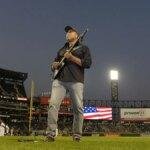 Bernie Williams guitar at MLB game