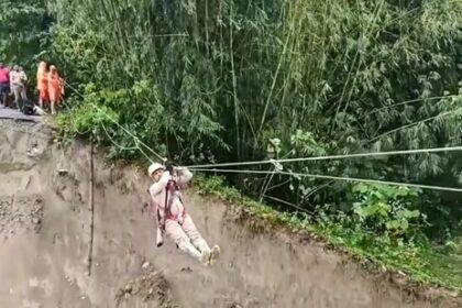 Rescue operation underway after landslides hit the area following heavy rainfall, in Darjeeling, Sunday, Oct. 5, 2025. (PTI)