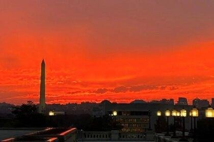 Red sunset in Washington, D.C.