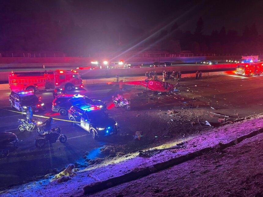 Helicopter crashes on Sacramento freeway; at least 3 critically injured, officials say