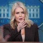 White House Press Secretary Karoline Leavitt speaks during a press briefing at the White House in Washington, DC, on Monday.