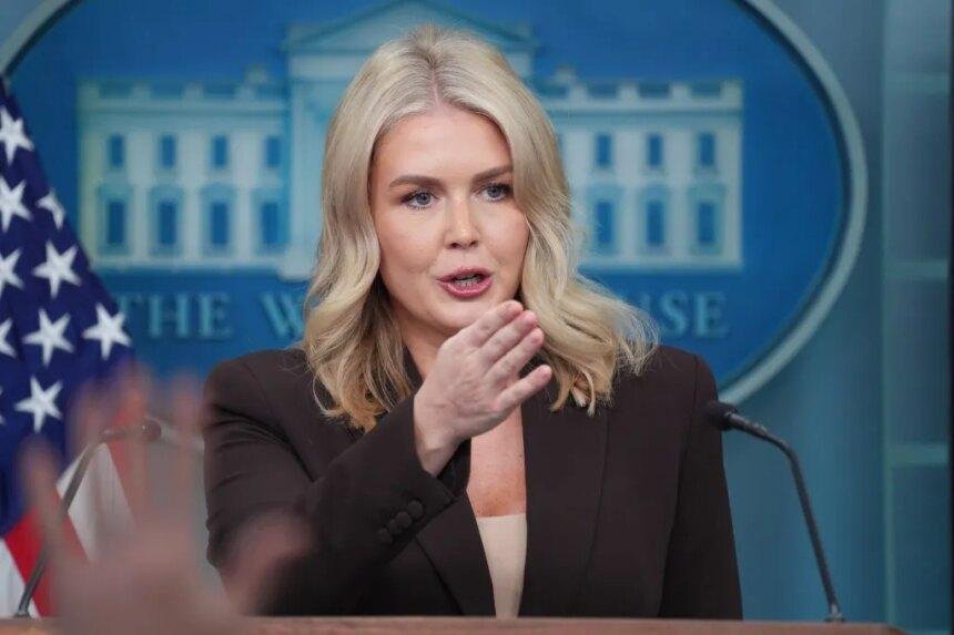 White House Press Secretary Karoline Leavitt speaks during a press briefing at the White House in Washington, DC, on Monday.