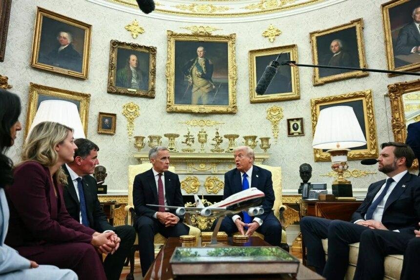 President Donald Trump meets with Canadian Prime Minister Mark Carney in the Oval Office of the White House in Washington, DC on October 7, 2025.