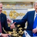 US President Donald Trump and Mark Carney, Canada's prime minister, during a meeting in the Oval Office of the White House in Washington, DC, US(Bloomberg)